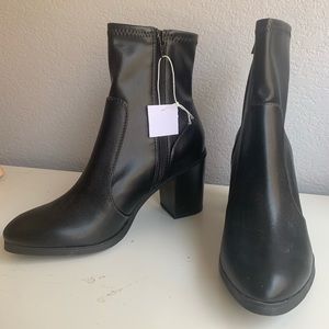 Black Faux Leather Ankle Boots